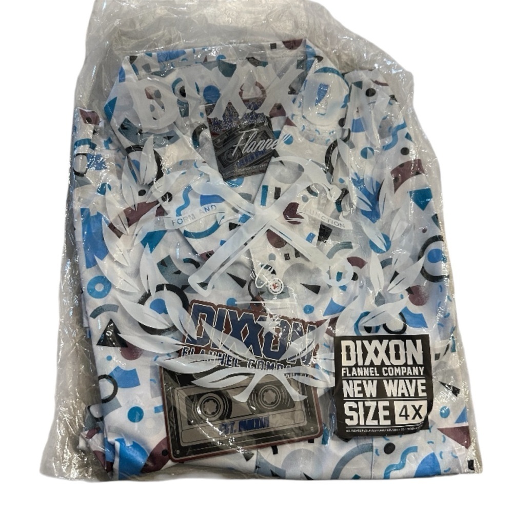 DIXXON Flannel Company New Wave Men’s White, Blue & Brown Button Up Sz 4X NWT